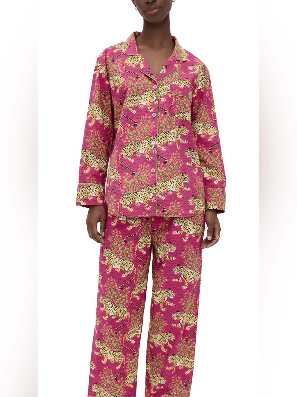 Vibrant Pink Leopard Print Button-Up Pjs Long Sleeve & Pants